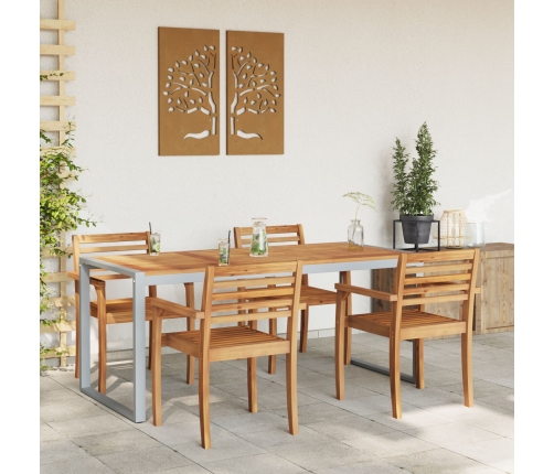 Mesa de Comedor al Aire Libre  Gris 180x90x75 cm de Acero y Madera Sólida de Acacia