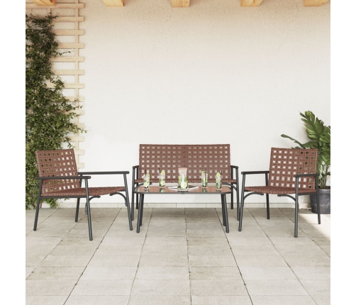 Set de café para exteriores de 4 piezas en ratán y acero marrón