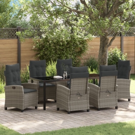 Conjunto de Comedor de Jardín de 7 Piezas  con Cojines Gris Poliratán