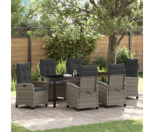 Conjunto de Comedor de Jardín de 7 Piezas  con Cojines Gris Poliratán