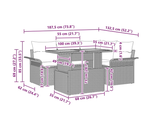 Conjunto de Sofá de Jardín  Conjunto de 5 Gris, Marrón, Negro