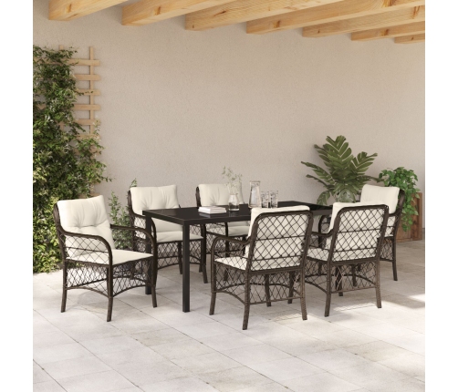 Set de comedor de jardín de 7 piezas  con cojines Marrón polirratán