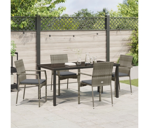 Conjunto de Comedor de Jardín  de 5 Piezas con Cojines en Gris Poliratán