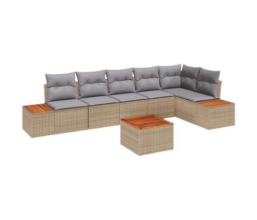 Conjunto de Sofá de Jardín de 7 Piezas con Cojines Beige Poliratán Acacia
