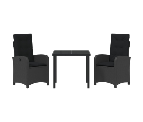 Set de Comedor de Jardín de 3 Piezas con Cojines Negro Poliratán