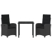 Set de Comedor de Jardín de 3 Piezas con Cojines Negro Poliratán