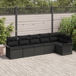 Conjunto de sofá de jardín  6 piezas con cojines negro poliratán