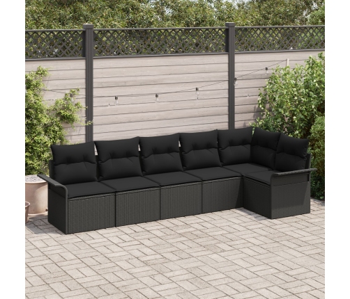 Conjunto de sofá de jardín  6 piezas con cojines negro poliratán