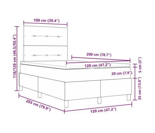 Cama de Box Spring  con Colchón Crema 120x200 cm Tela