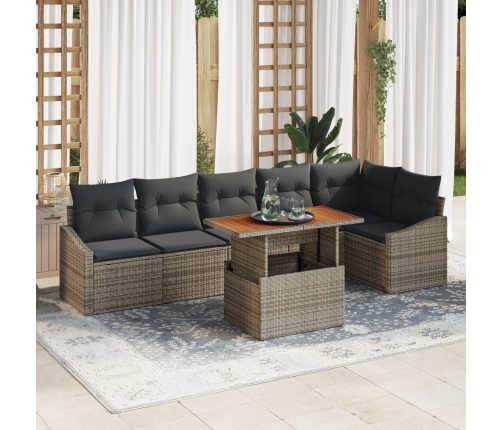 Conjunto de Comedor de Jardín de 7 Piezas con Cojines Gris de Ratán Sintético Acacia