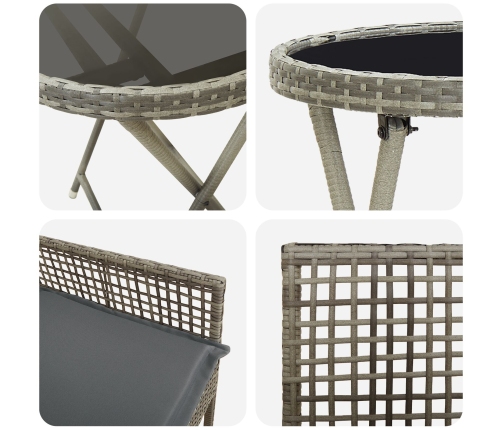 Conjunto de Bistro de Jardín de 3 Piezas con Cojines Gris de Poliratán