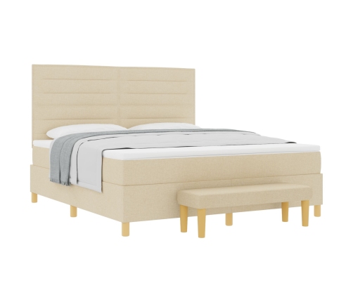 Cama Box Spring  con Colchón y Banco Crema 180x200 cm Tela