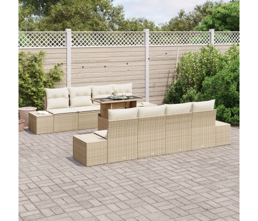 Conjunto de sofá de jardín de 9 piezas con cojines Beige Ratán Poli