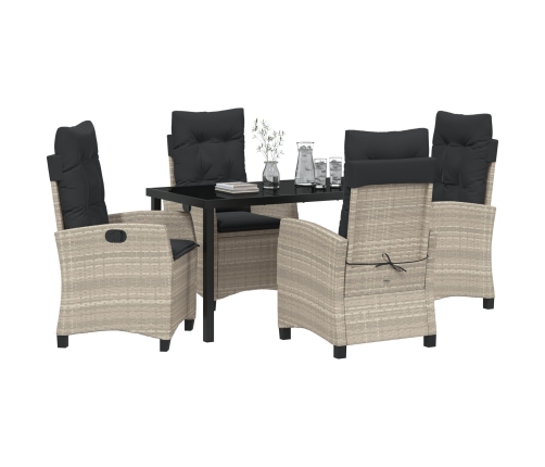 Set de Comedor de Jardín de 5 Piezas con Cojines Gris Claro Poliratán