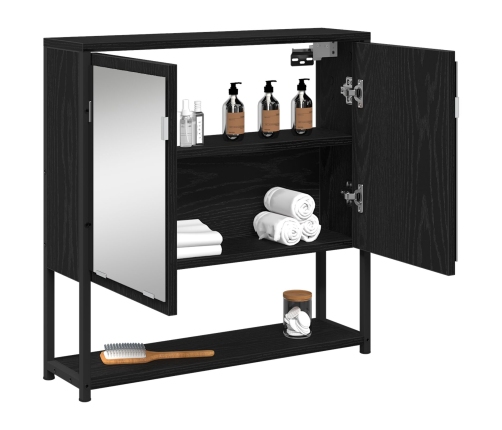 Espejo-Cabinet para Baño Roble Negro 60x16x60 cm Madera de ingeniería