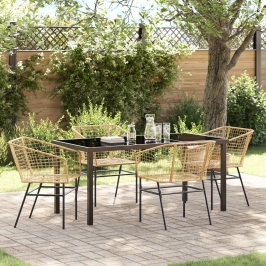 Conjunto de Comedor de Jardín  de 5 Piezas Rattán Poliéster Marrón