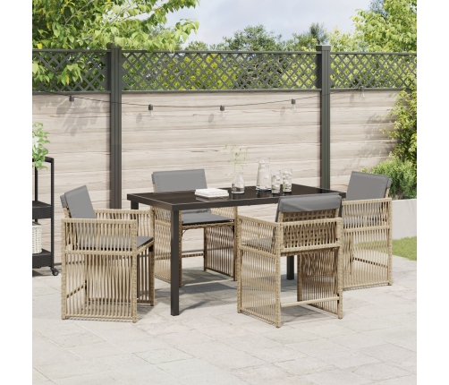 Juego de Comedor de Jardín de 5 Piezas con Cojines Beige Ratán Poliéster