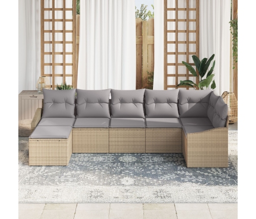 Conjunto de Sofá de Jardín de 7 Piezas con Cojines Beige Poliratán