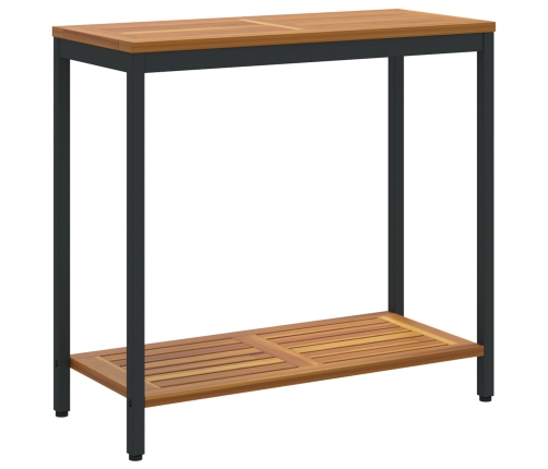 Mesa de Exterior  Natural y Negra 35x80x75 cm de Madera Sólida y Acero
