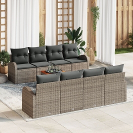 Conjunto de Sofás de Jardín de 9 Piezas con Cojines Gris de Poliratán Acacia