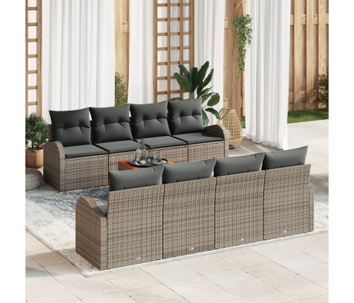 Conjunto de Sofás de Jardín de 9 Piezas con Cojines Gris de Poliratán Acacia