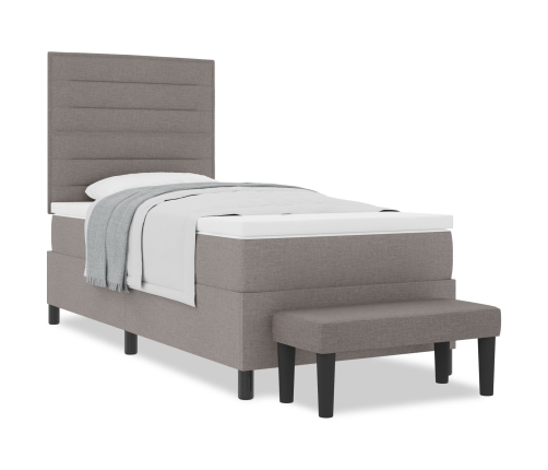 Cama con Base de Resorte con Colchón y Banco Taupe 100x200 cm Tela