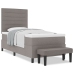 Cama con Base de Resorte con Colchón y Banco Taupe 100x200 cm Tela