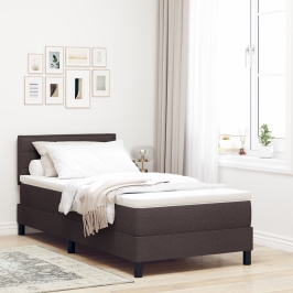 Estructura de Cama  con Colchón Marrón Oscuro Tela 90 x 200 cm