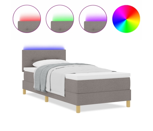Cama Box Spring  con Colchón y LED Taupe 100x200 cm Tela