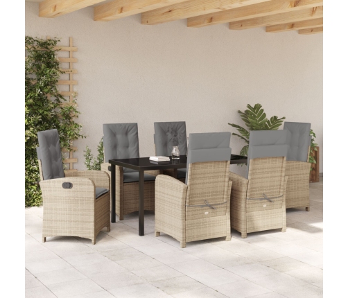 Juego de Comedor de Jardín de 7 Piezas con Cojines Beige Poliratán