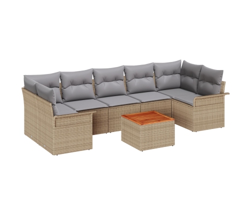 Conjunto de Sofá de Jardín  de 8 Piezas con Cojines Beige Ratán Poliéster Acacia