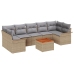 Conjunto de Sofá de Jardín  de 8 Piezas con Cojines Beige Ratán Poliéster Acacia