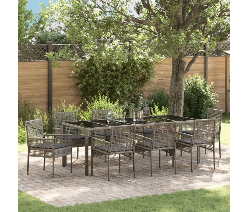 Conjunto de Comedor de Jardín de 9 Piezas con Cojines Gris de Poliratán