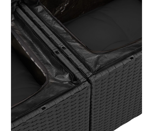 Conjunto de Sofá de Jardín de 8 Piezas con Cojines Ratán Poliéster Negro Acacia,  Conjunto de Comedor de Jardín de 3 Piezas con Cojines Ratán Poliéster Negro Acacia