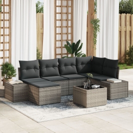 Conjunto de Sofá de Jardín de 6 Piezas con Cojines Ratán Sintético Negro