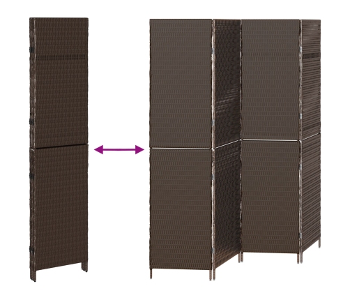 Divisor de habitación  4 paneles plegable marrón 195x180 cm poli ratán