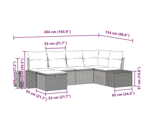 Conjunto de Sofá de Jardín de 6 piezas con Cojines Beige Ratán Sintético