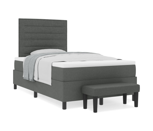 Cama con Somier con Colchón y Banco Gris Oscuro 120x200 cm Tela