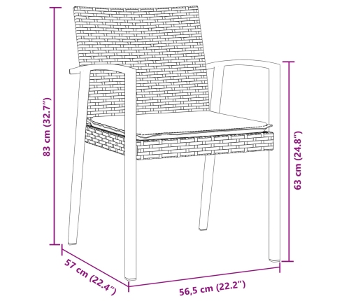 Set de 3 Negro Poliratán, acero 56.5x57x83 cm  Duradero