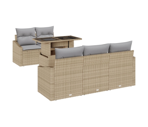 Juego de Sofá de Jardín Set de 6 Beige Ratán Sofá de Exterior