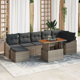 Conjunto de comedor de jardín de 8 piezas con cojines gris poliratán acacia