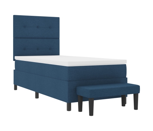 Cama Box Spring  con Colchón y Banco Azul 100x200 cm Tela