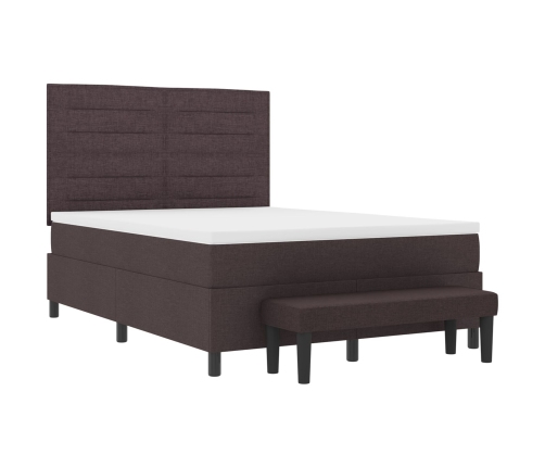 Cama con Base de Resortes  con Colchón y Banco Marrón Oscuro 140x200 cm Tela