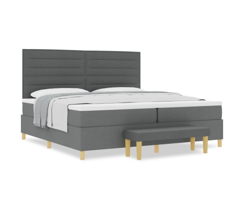 Cama con somier  con colchón y banco gris oscuro 200x200 cm de tela