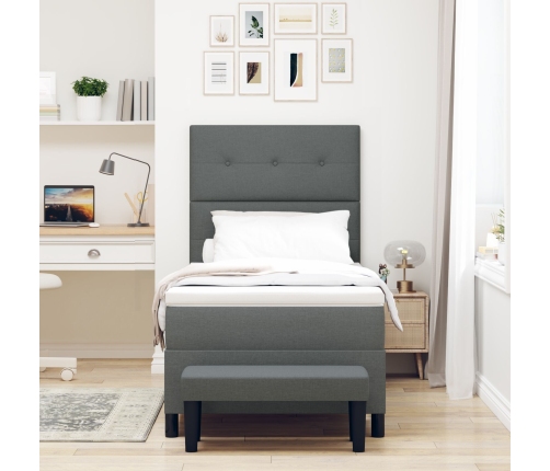 Cama Box Spring con Colchón y Banco Gris Oscuro 90x200 cm Tela