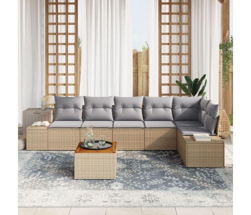 Conjunto de Sofá de Jardín de 7 Piezas con Cojines Beige de Poliratán