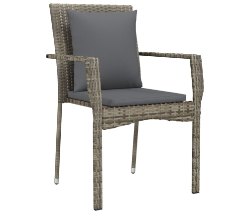Set de Comedor de Jardín de 3 Piezas con Cojines Gris Poliratán