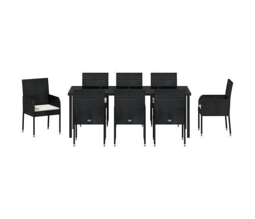 Juego de Comedor de Jardín de 9 Piezas  con Cojines Negro Poliratán