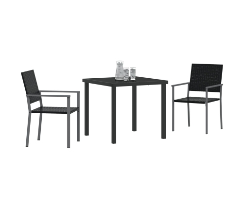Conjunto de Comedor de Jardín  3 Piezas Negras de Poliratán