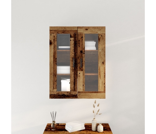 Gabinete Montado en la Pared de  con Puertas de Vidrio - Madera Vieja - 69.5x34x90 cm